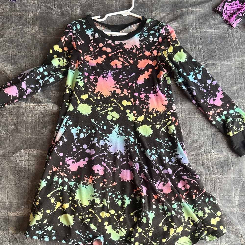 Pixie Lane Vibrant Splatter Long Sleeve Kids Dress